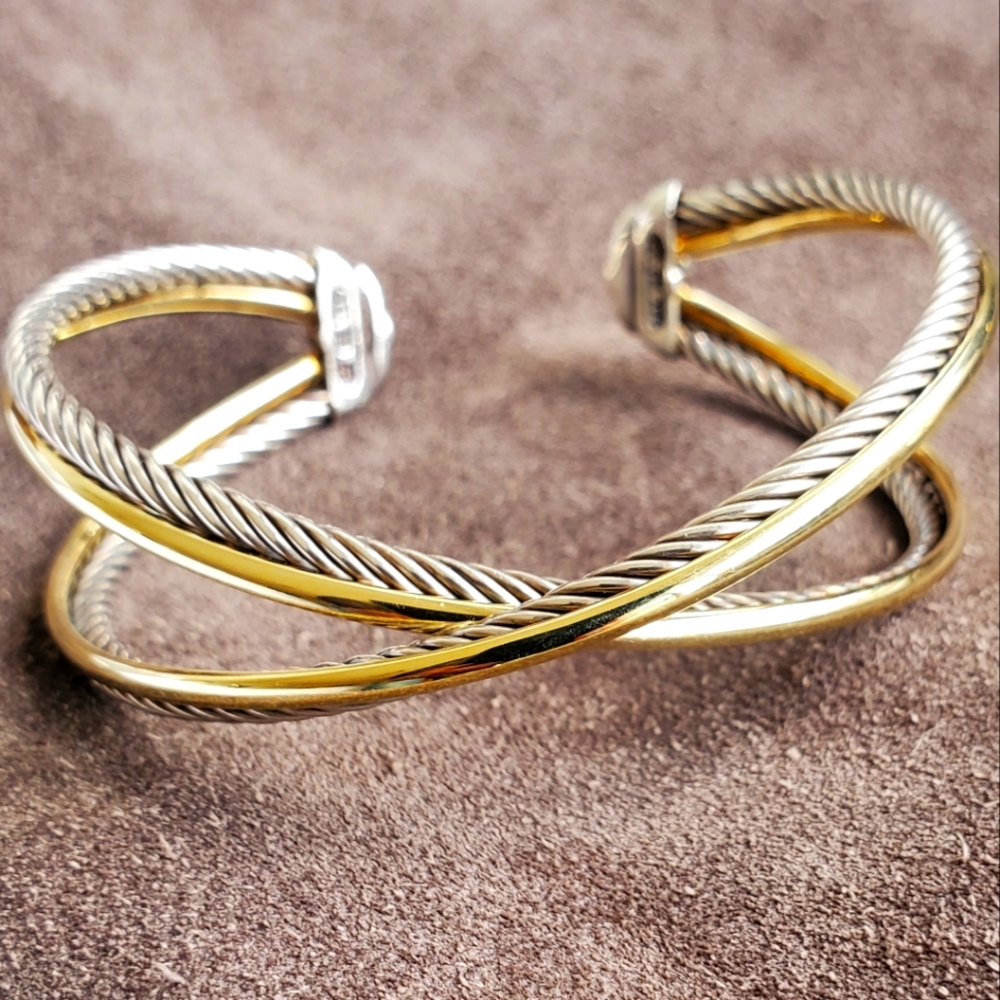 David Yurman Gold Bracelet Crossover X Cuff OZ